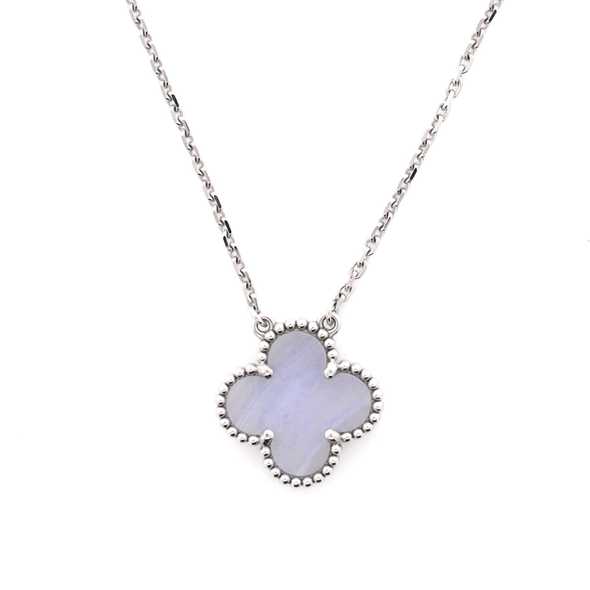 Vintage Alhambra Pendant Necklace 18K White Gold and Chalcedony
