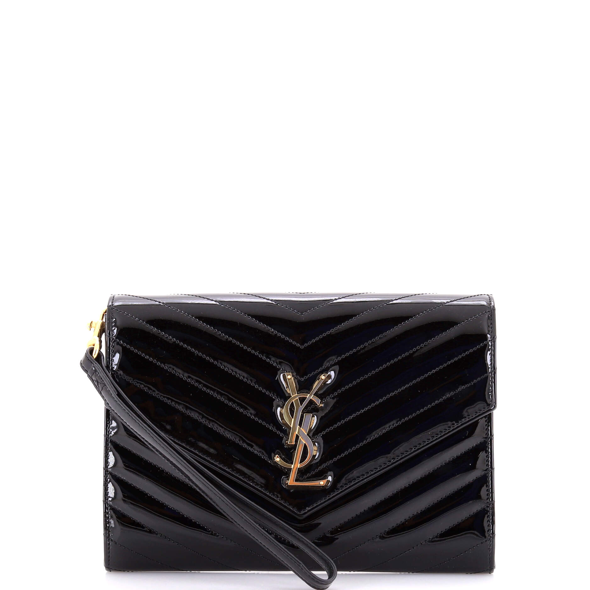 Cassandre Flap Envelope Wristlet Pouch Matelasse Chevron Patent