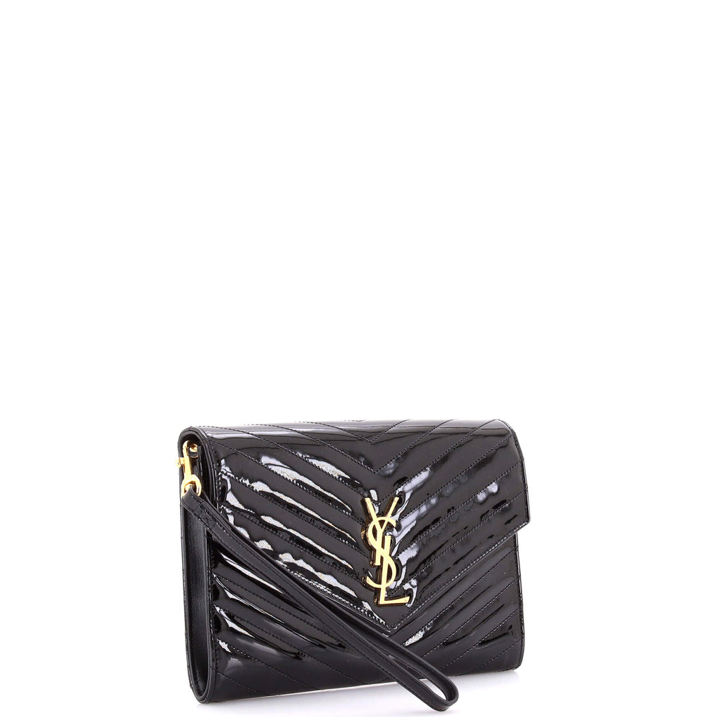 Cassandre Flap Envelope Wristlet Pouch Matelasse Chevron Patent