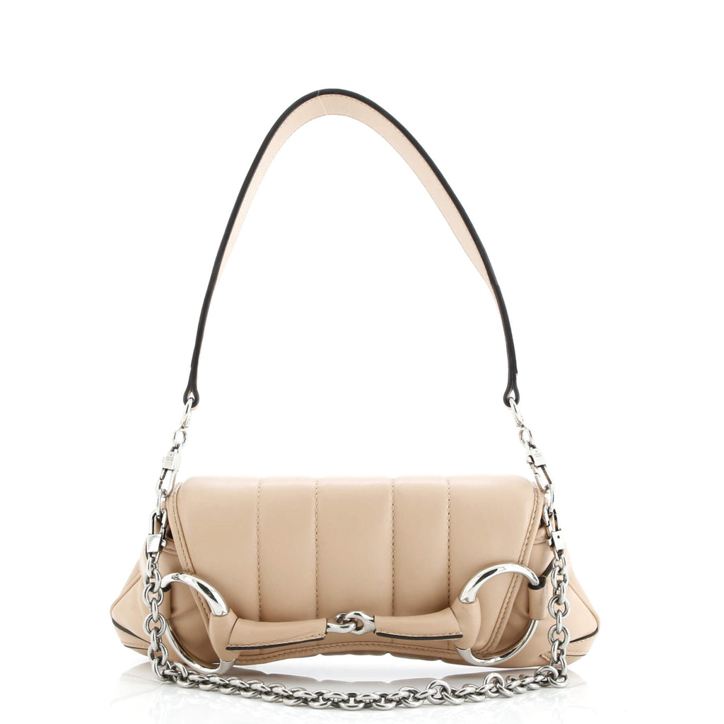 Horsebit Chain Shoulder Bag Vertical Quilted Leather Small