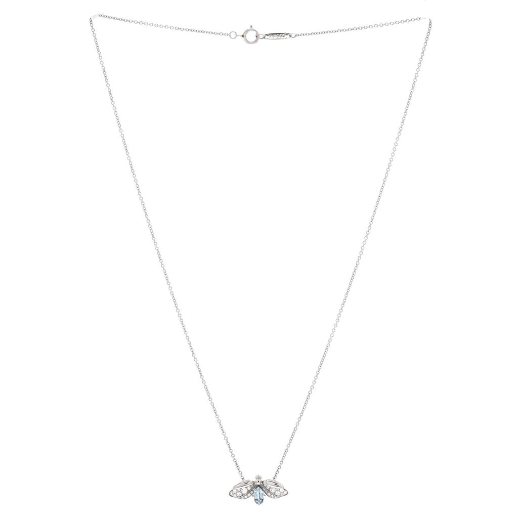 Paper Flowers Firefly Pendant Necklace Platinum with Diamonds and Aquamarine Small