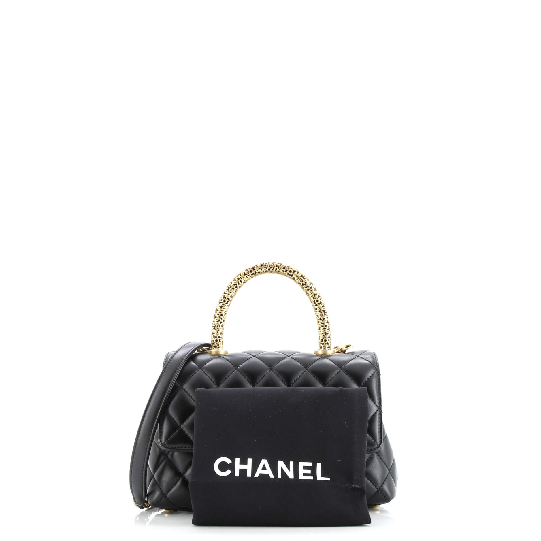 Coco Top Handle Bag Quilted Calfskin with Logo Metal Handle Mini