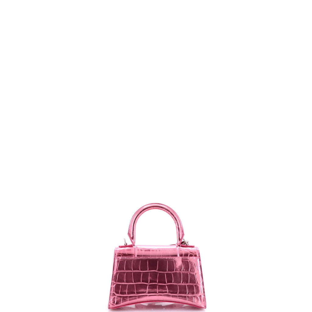 Hourglass Top Handle Bag Crocodile Embossed Leather XS