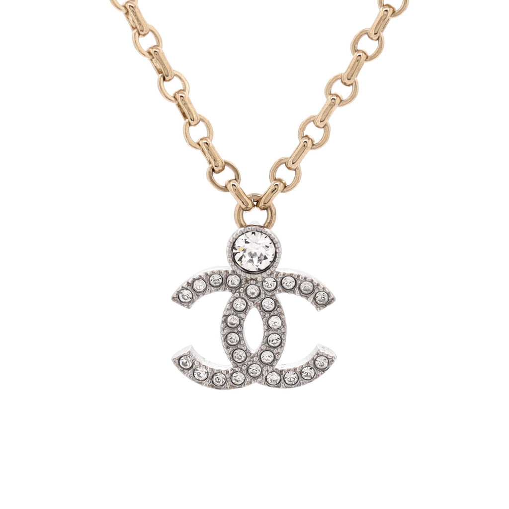 CC Chain Pendant Necklace Metal with Crystals