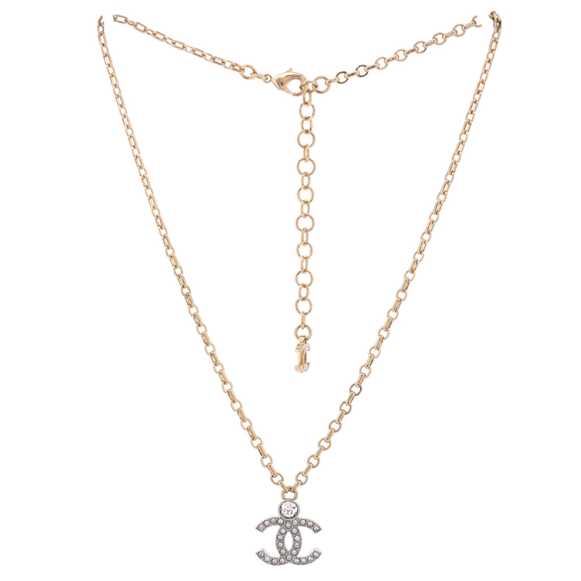 CC Chain Pendant Necklace Metal with Crystals
