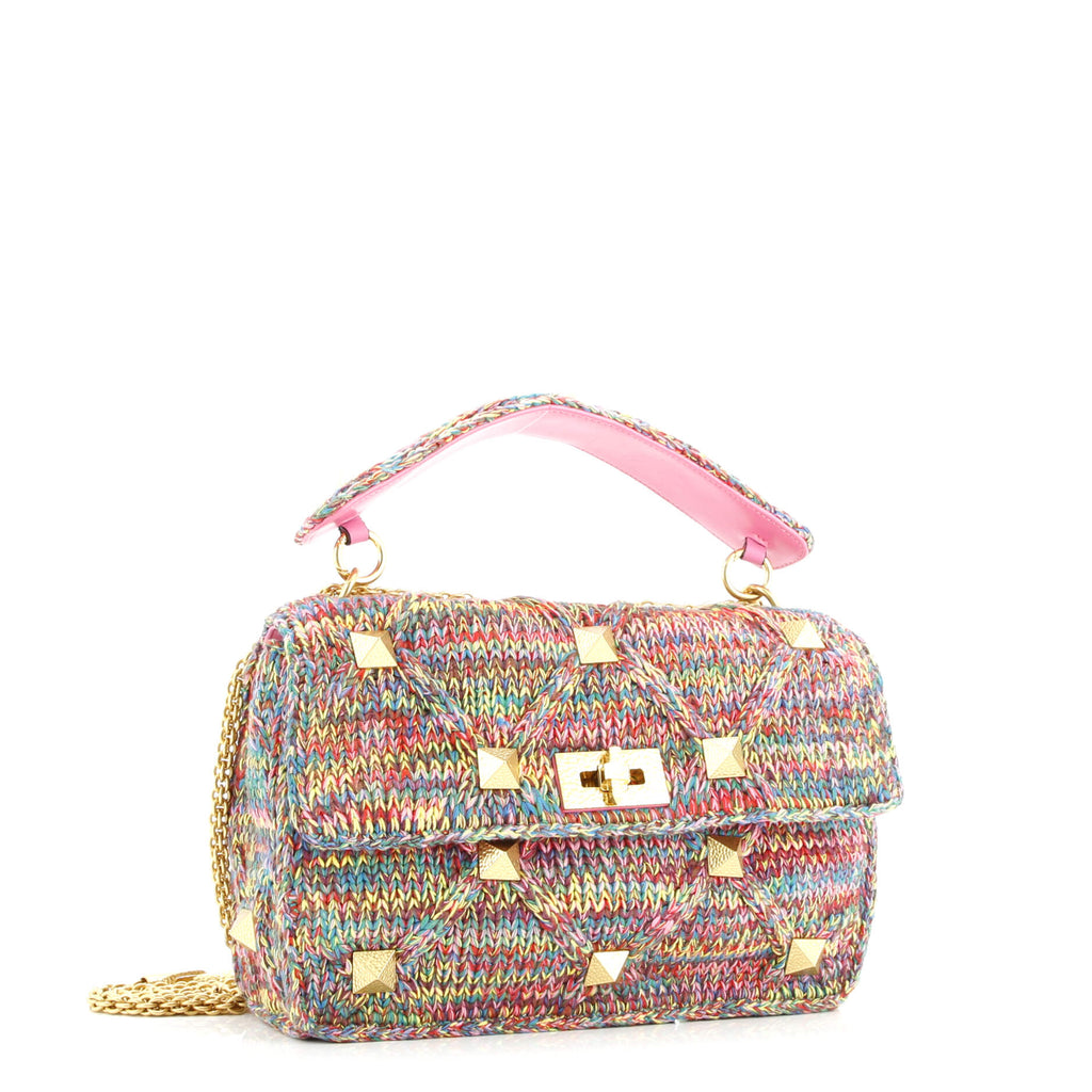 Roman Stud Flap Bag Quilted Knit Large
