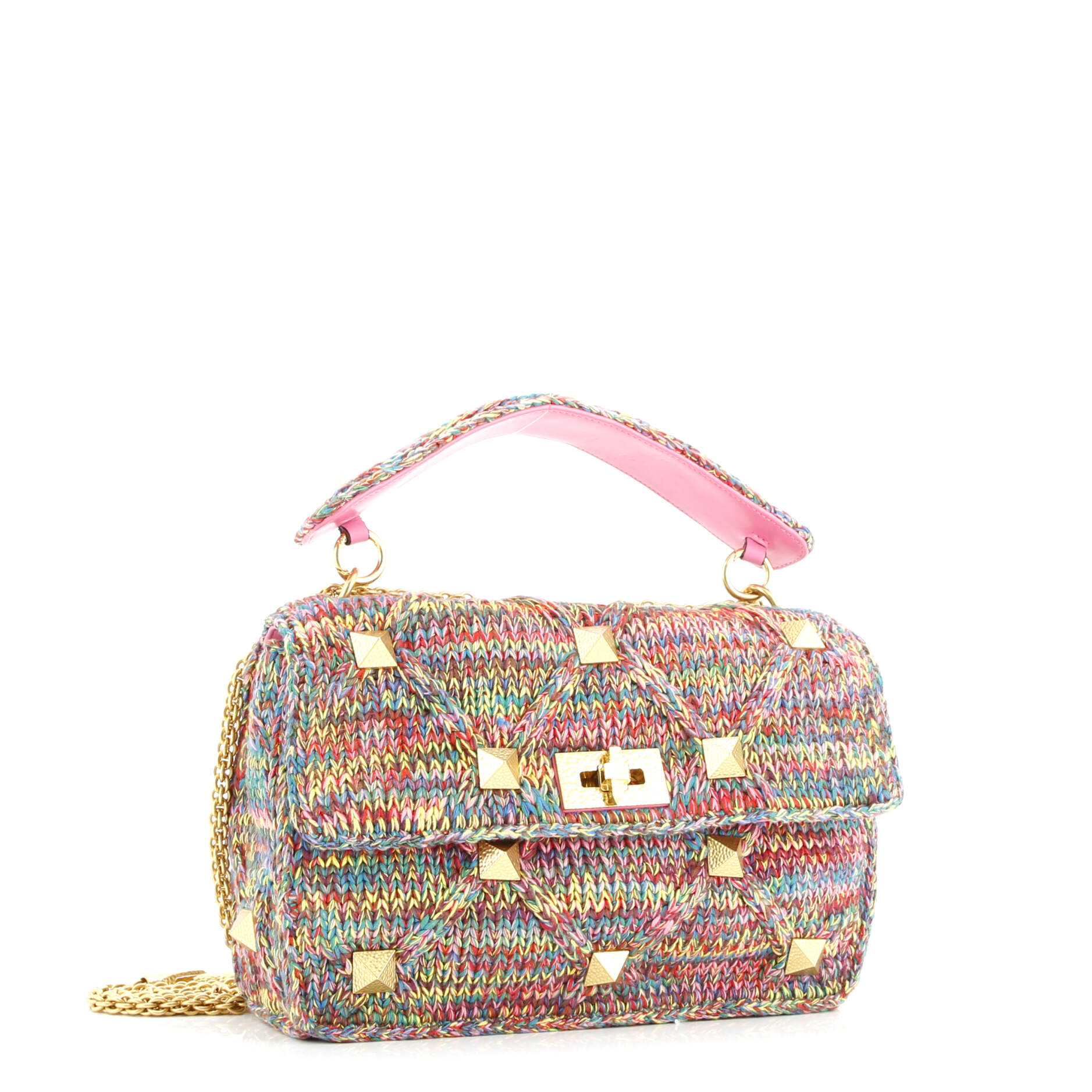 Roman Stud Flap Bag Quilted Knit Large