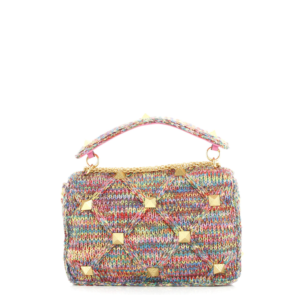 Roman Stud Flap Bag Quilted Knit Large