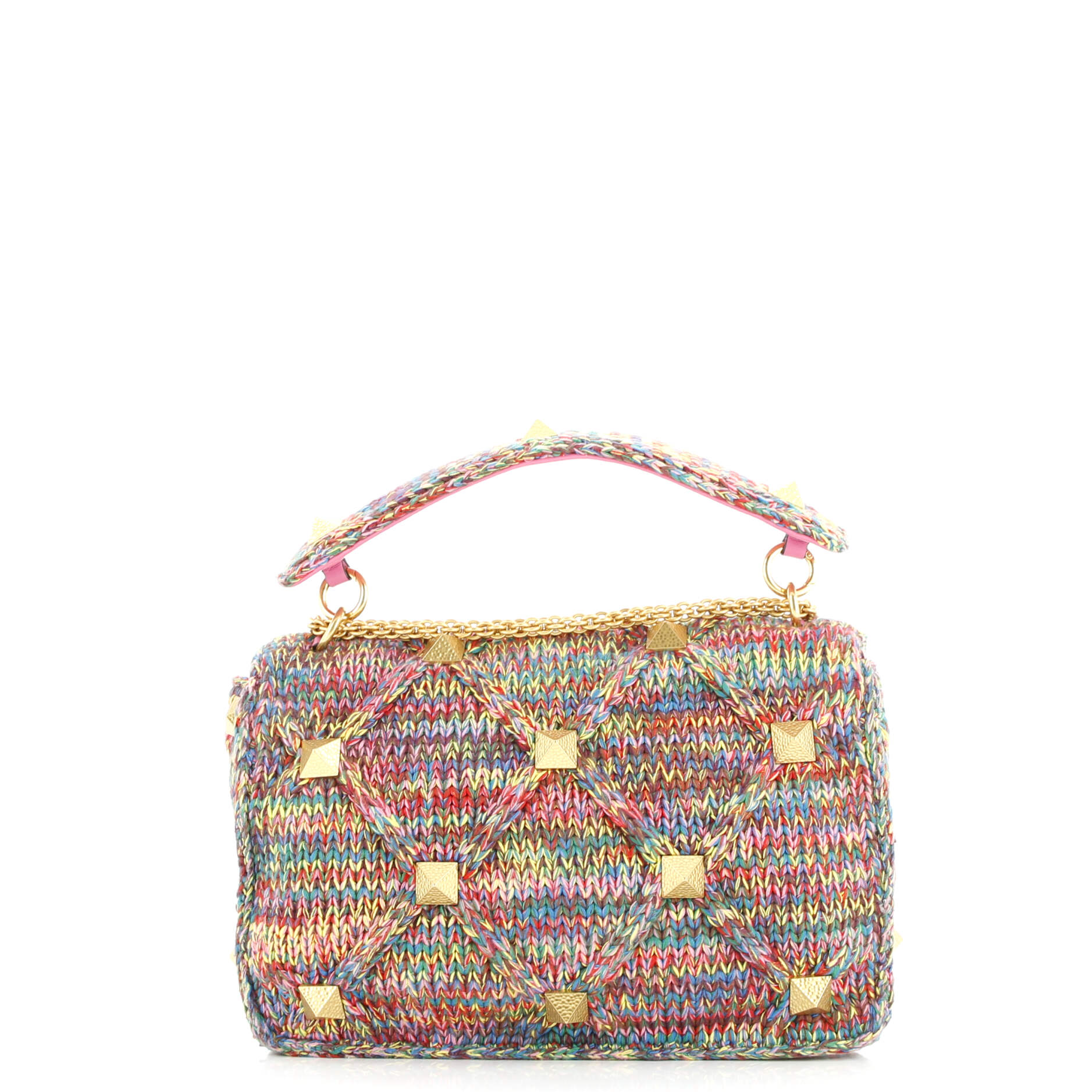 Roman Stud Flap Bag Quilted Knit Large