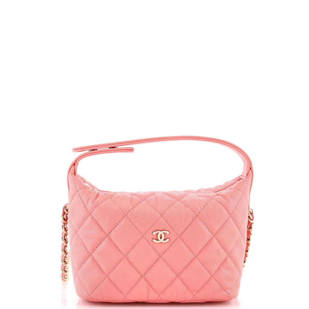 CC Hobo Clutch with Chain Quilted Caviar