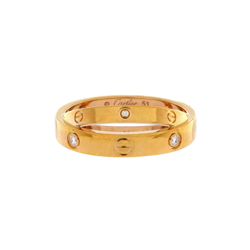 Love 6 Diamonds Double Ring 18K Yellow Gold with Diamonds