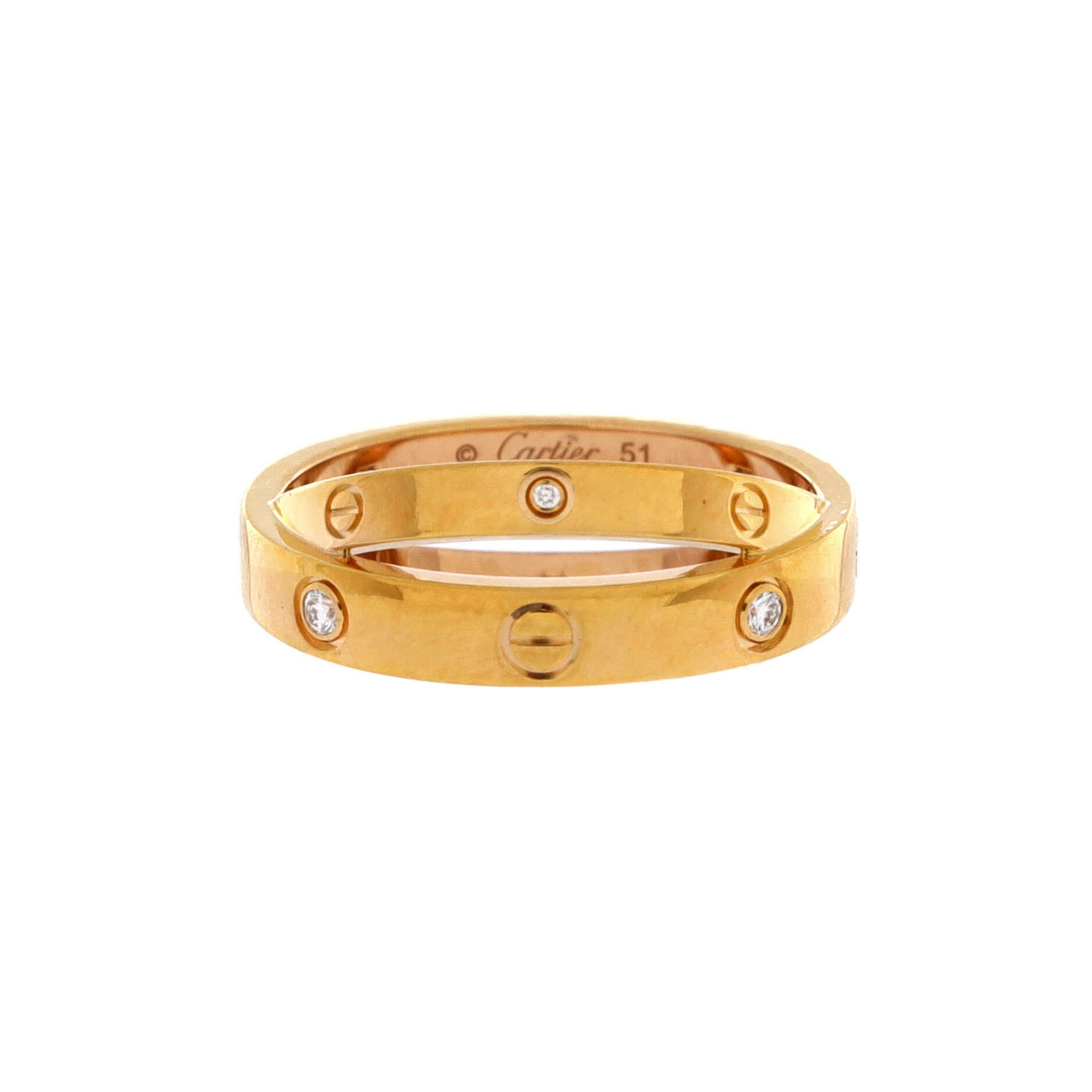 Love 6 Diamonds Double Ring 18K Yellow Gold with Diamonds