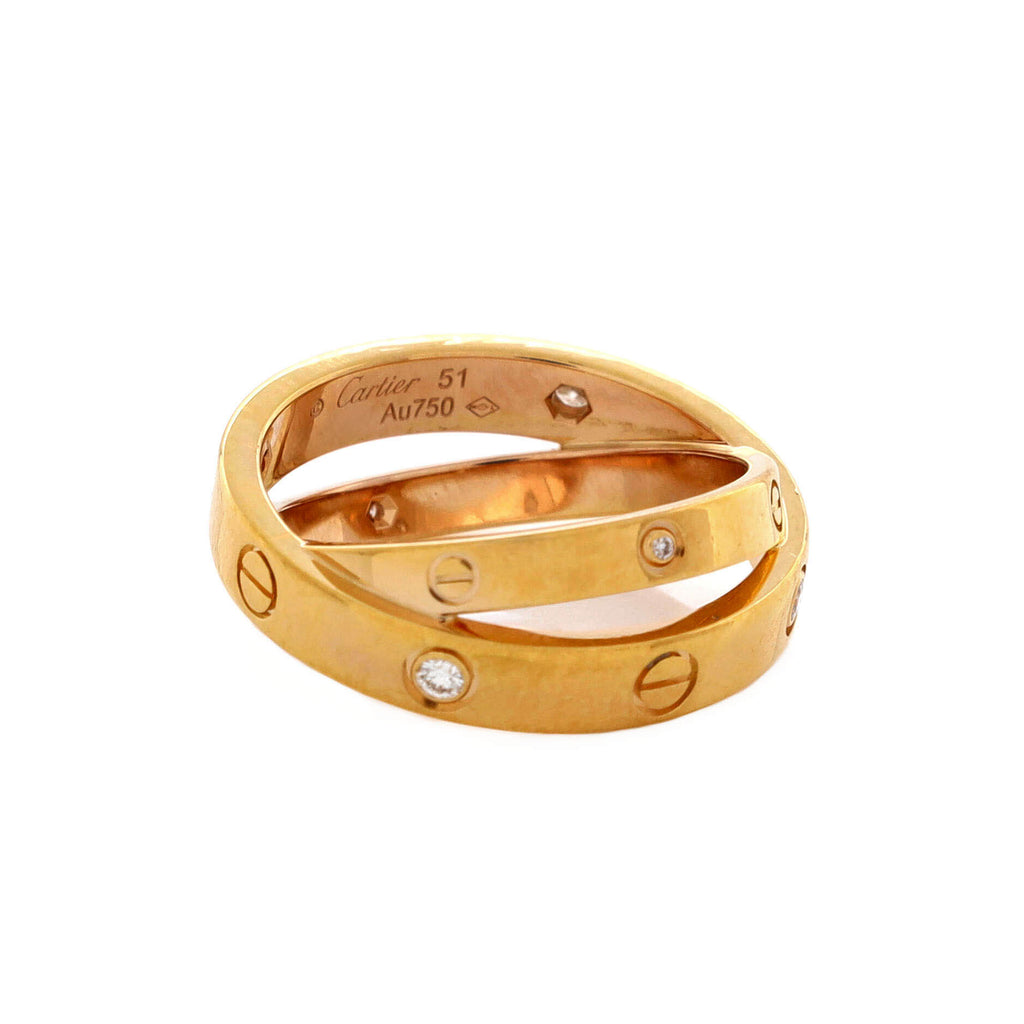 Love 6 Diamonds Double Ring 18K Yellow Gold with Diamonds