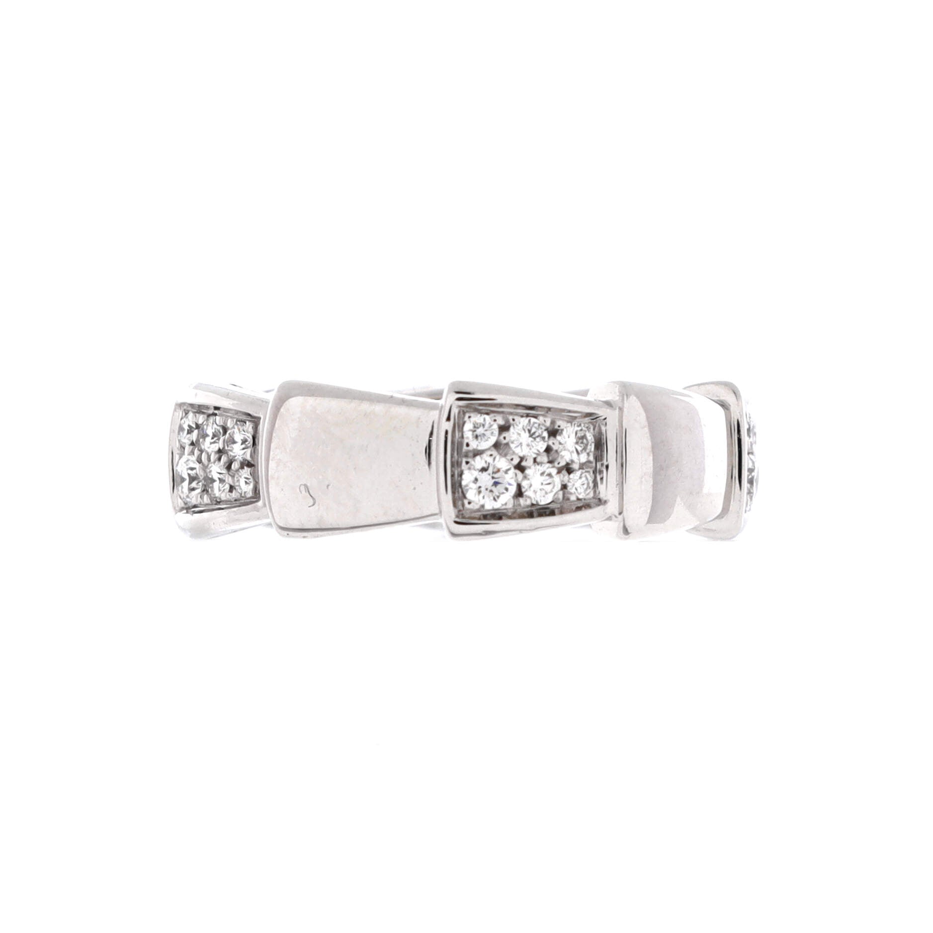Serpenti Viper Ring 18K White Gold with Half Pave Diamonds Large
