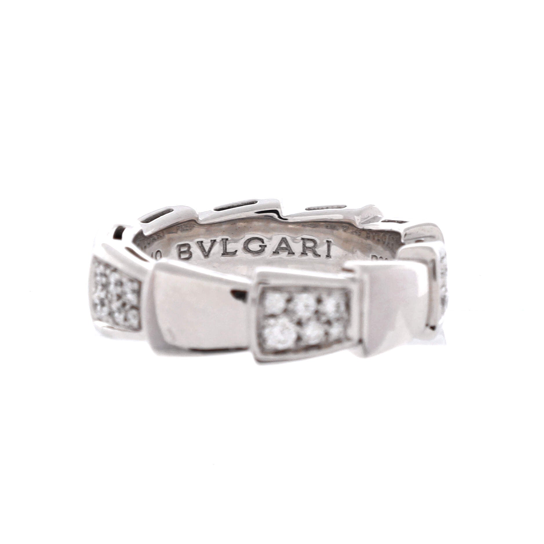 Serpenti Viper Ring 18K White Gold with Half Pave Diamonds Large