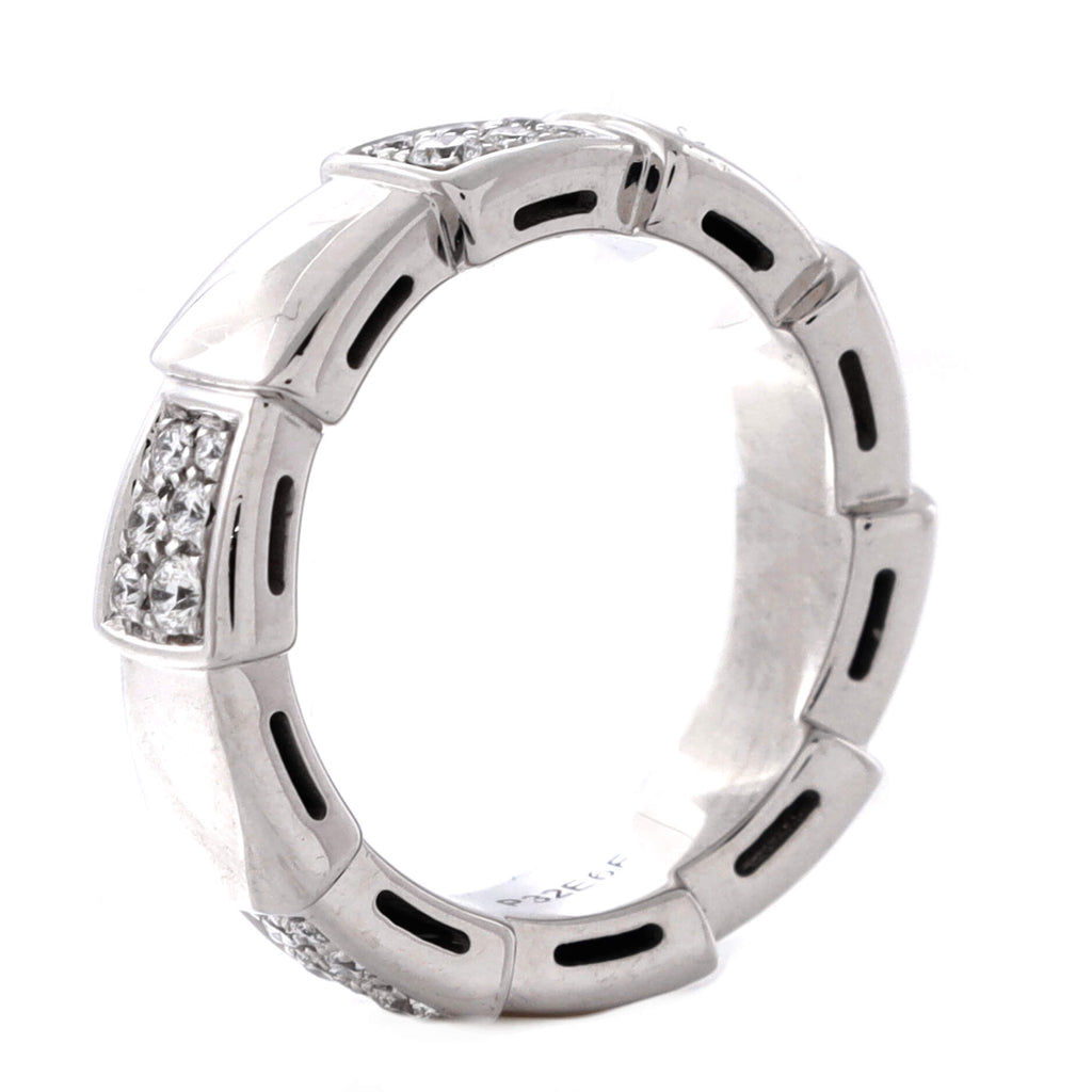 Serpenti Viper Ring 18K White Gold with Half Pave Diamonds Large