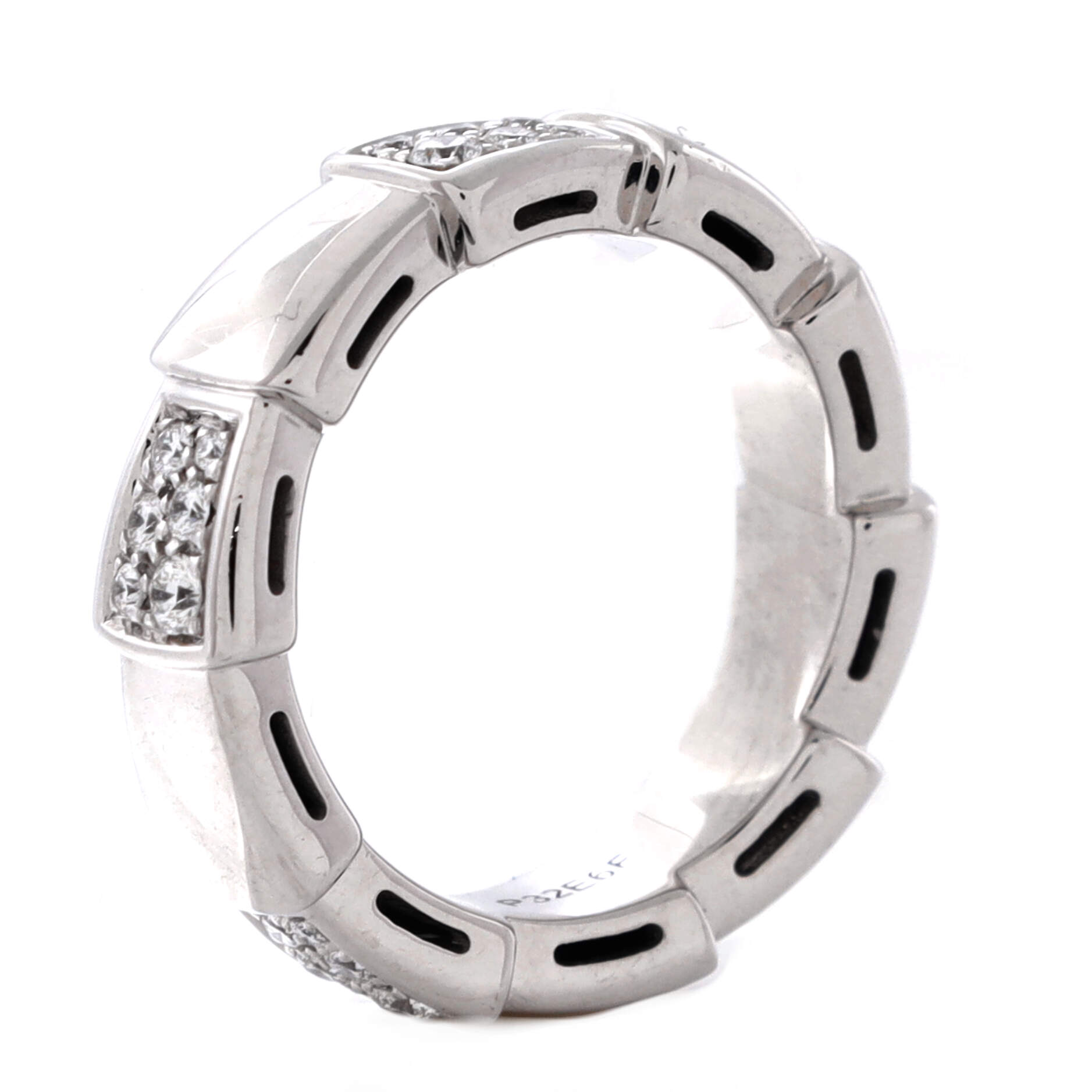 Serpenti Viper Ring 18K White Gold with Half Pave Diamonds Large