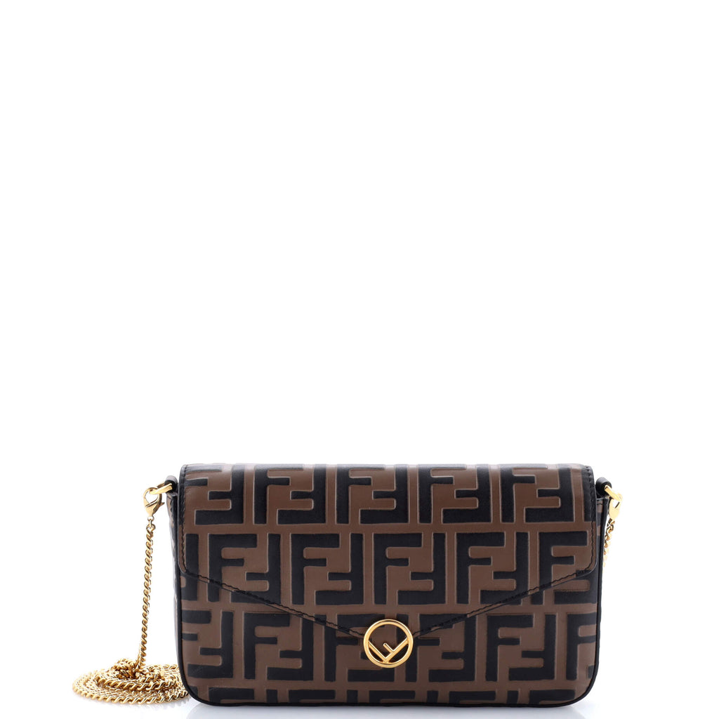 F is Fendi Envelope Clutch on Chain Zucca Embossed Leather