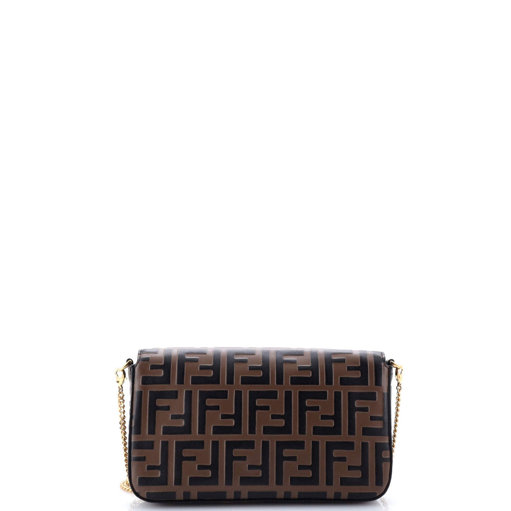F is Fendi Envelope Clutch on Chain Zucca Embossed Leather
