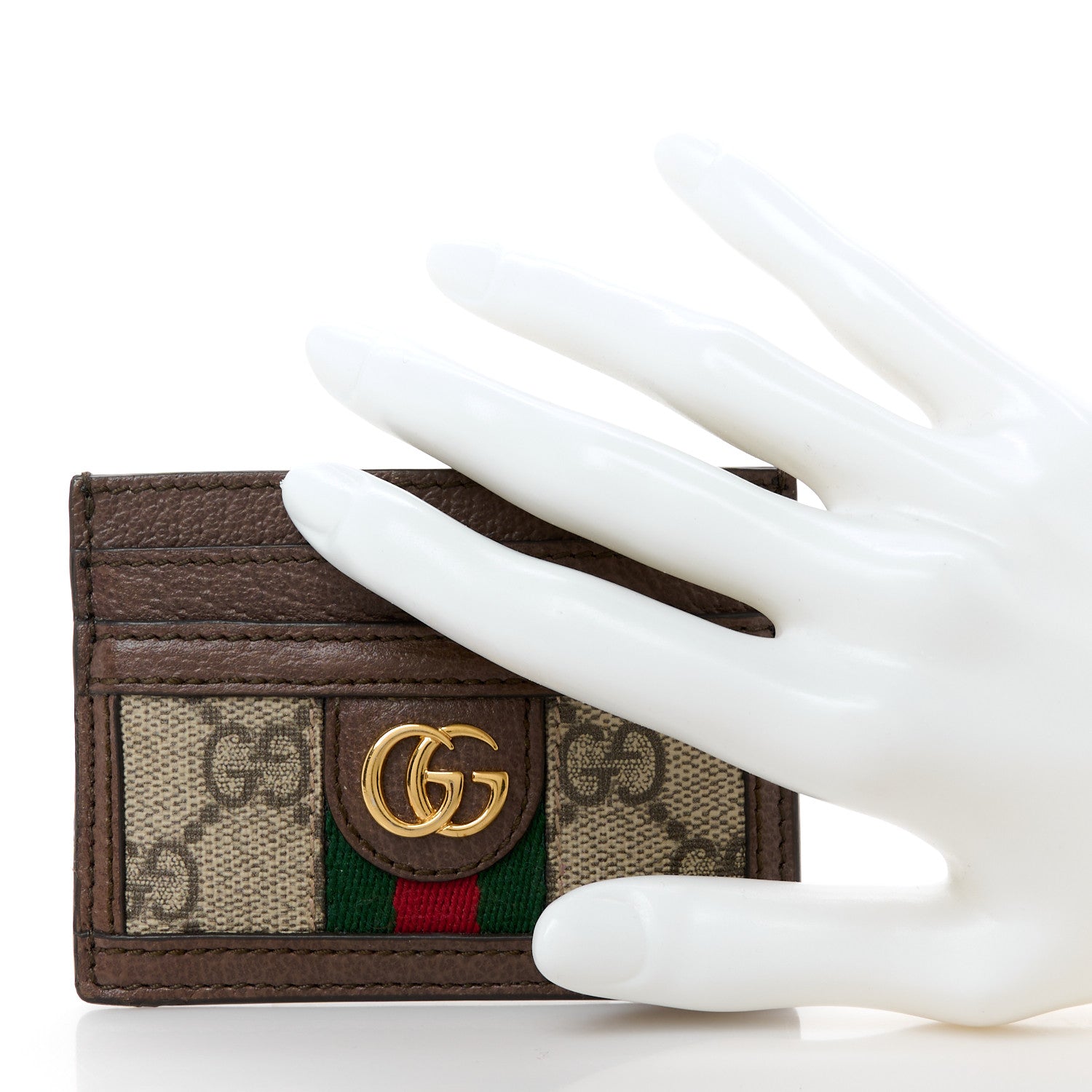 GG Supreme Monogram Textured Dollar Calfskin Ophidia  Holder Beige Ebony New Acero