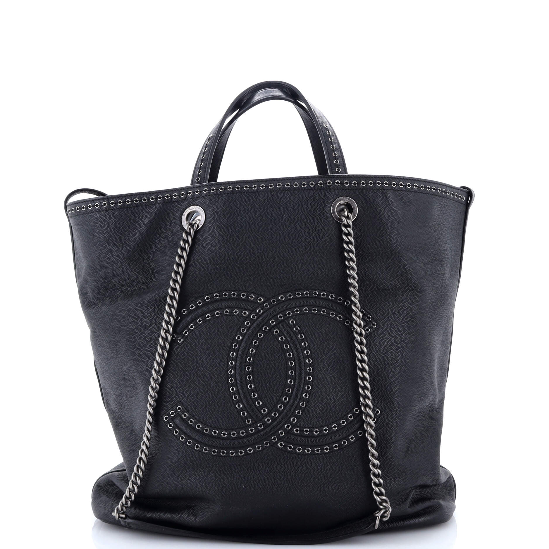 Coco Eyelets Shopping Tote Caviar Large