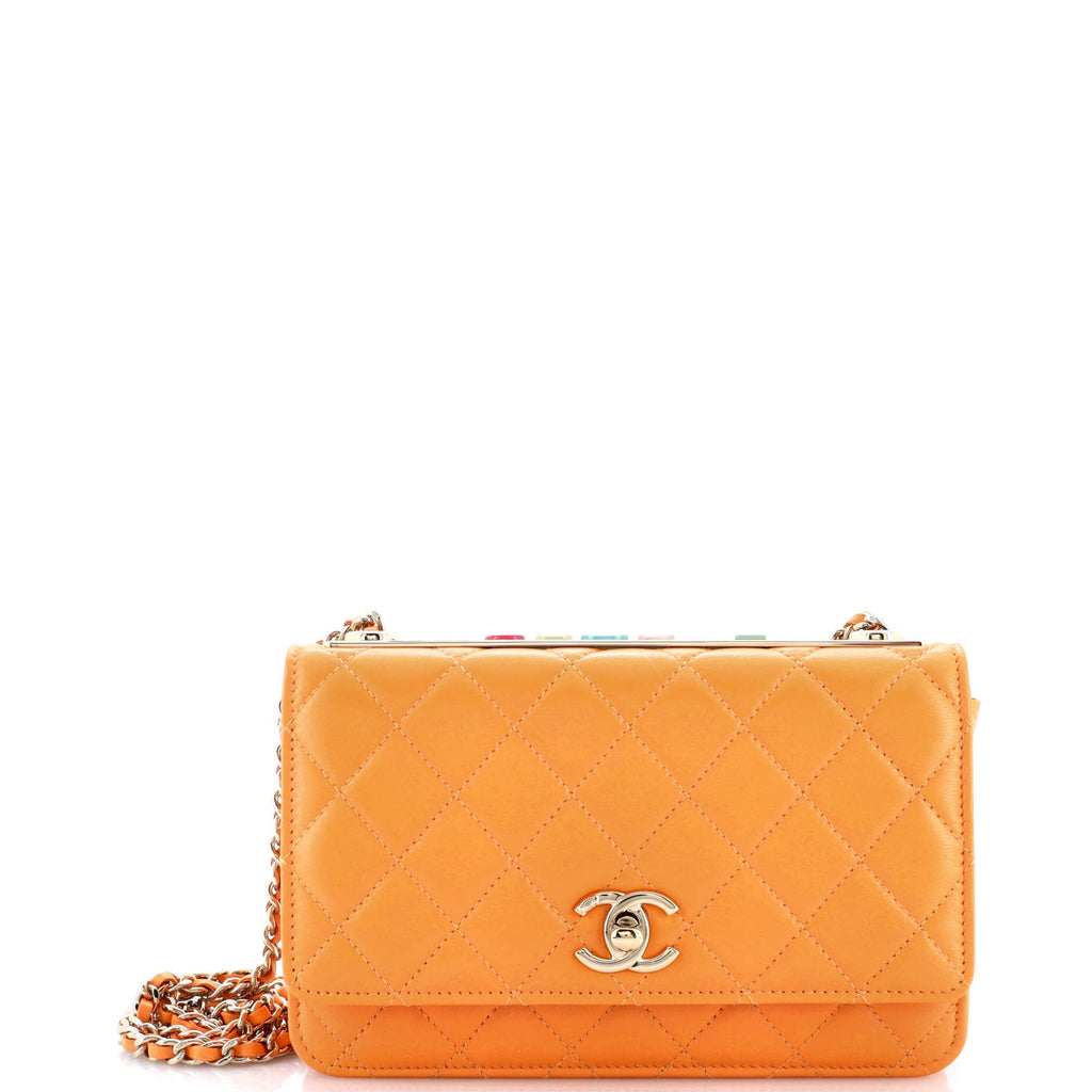 Trendy CC Wallet on Chain Quilted Lambskin and Lacquered Metal