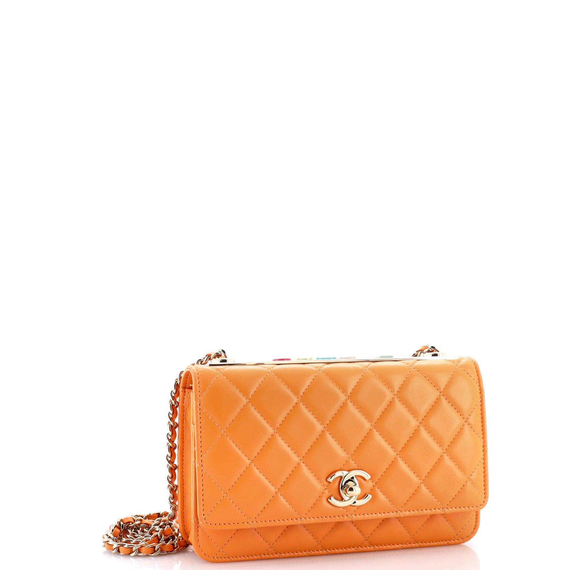 Trendy CC Wallet on Chain Quilted Lambskin and Lacquered Metal