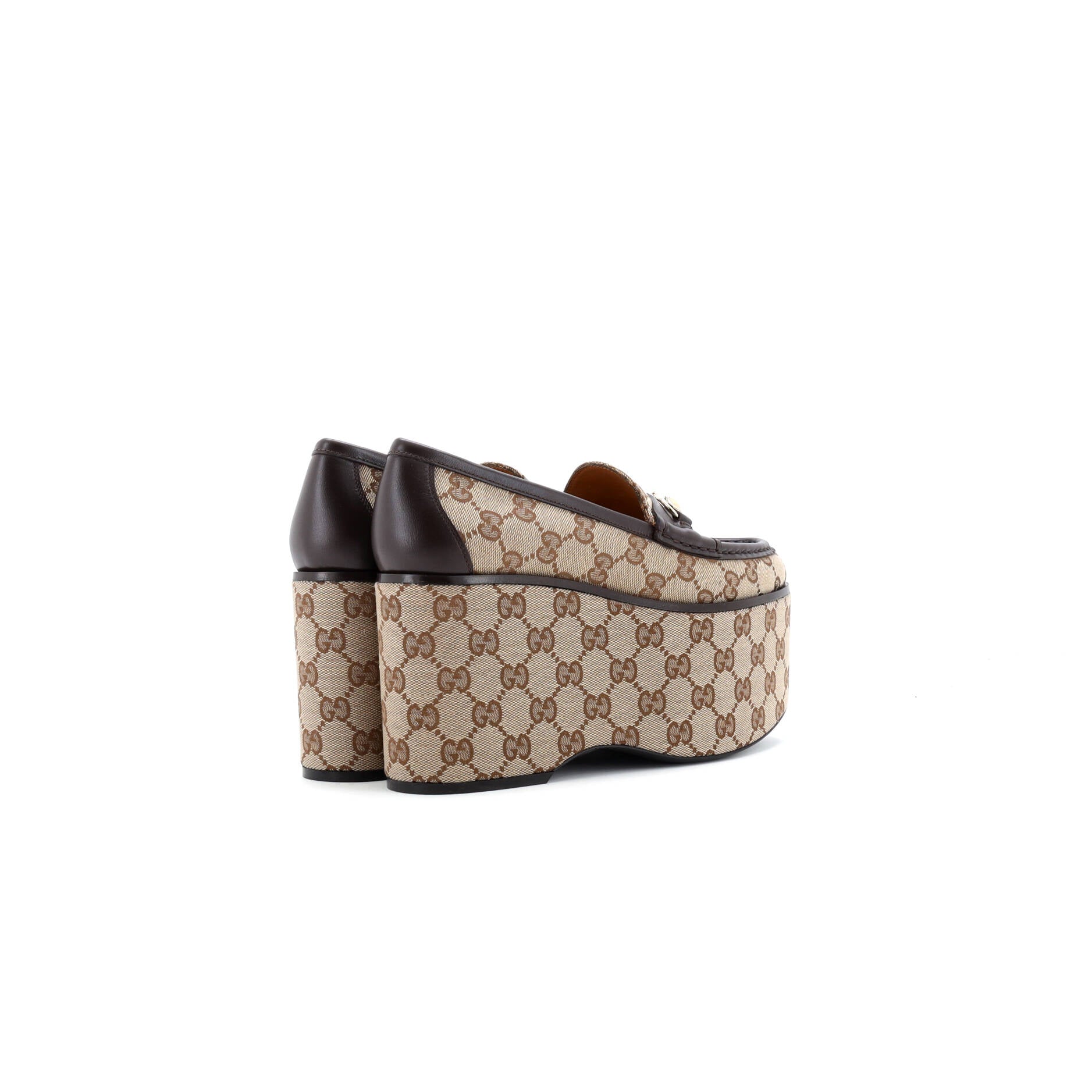 Women's Horsebit Wedge Platform Loafers GG Canvas with Leather