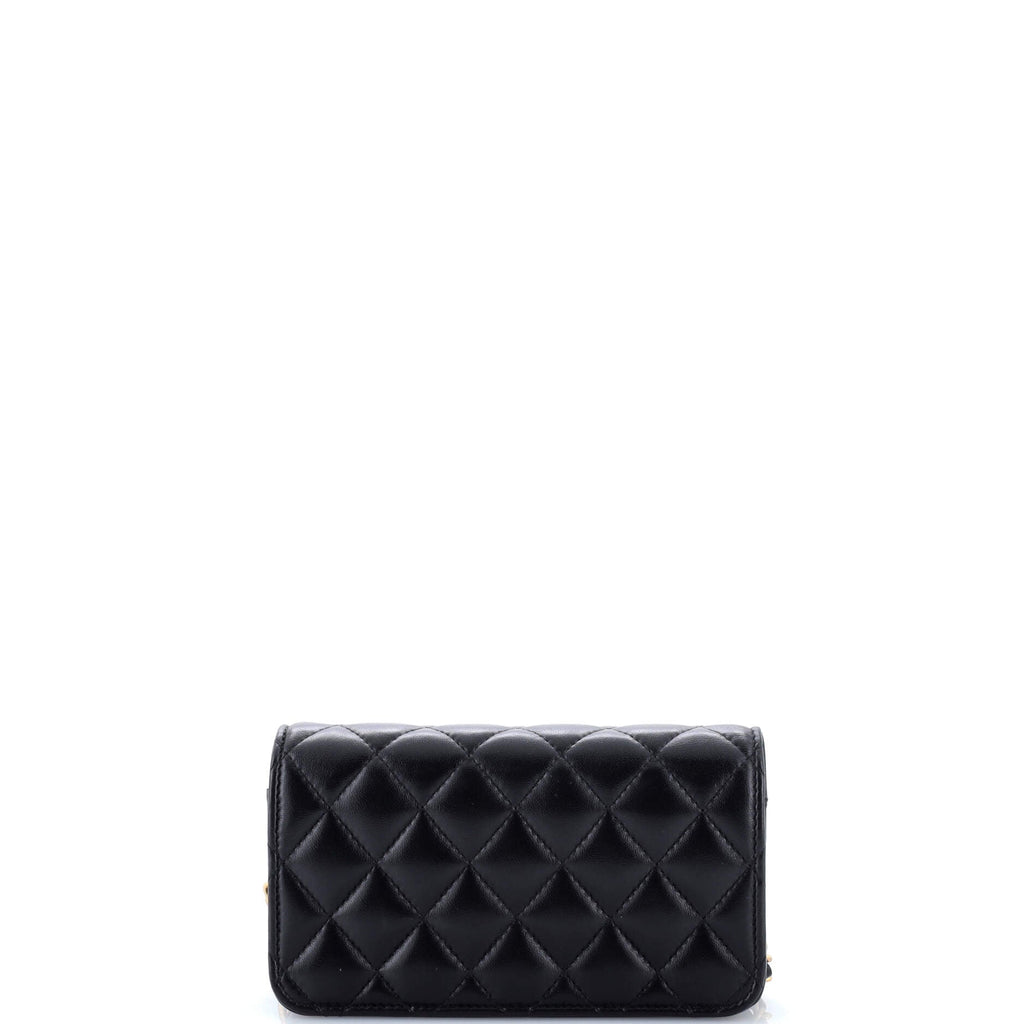 CC Resin Flap Phone Holder with Chain Quilted Lambskin