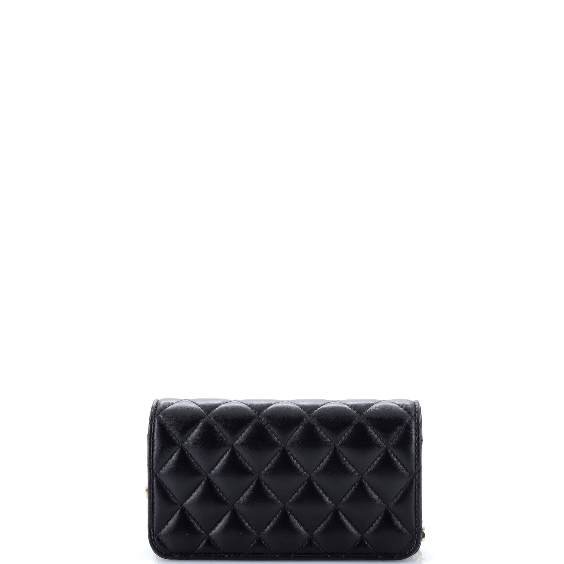 CC Resin Flap Phone Holder with Chain Quilted Lambskin