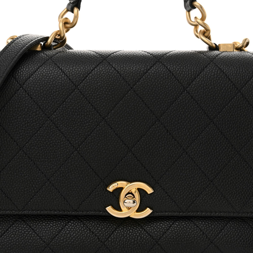 Grained Calfskin Small Stitched Flap Black