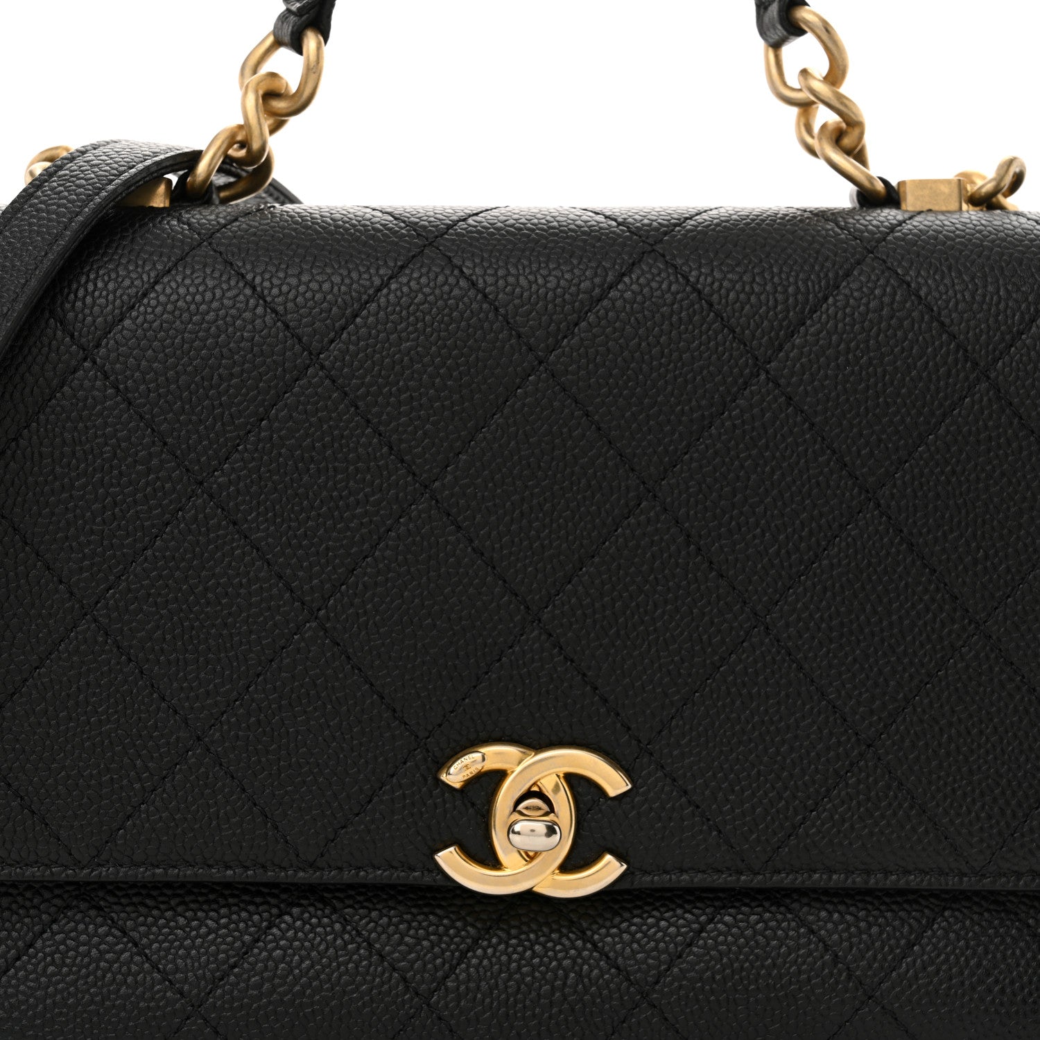 Grained Calfskin Small Stitched Flap Black