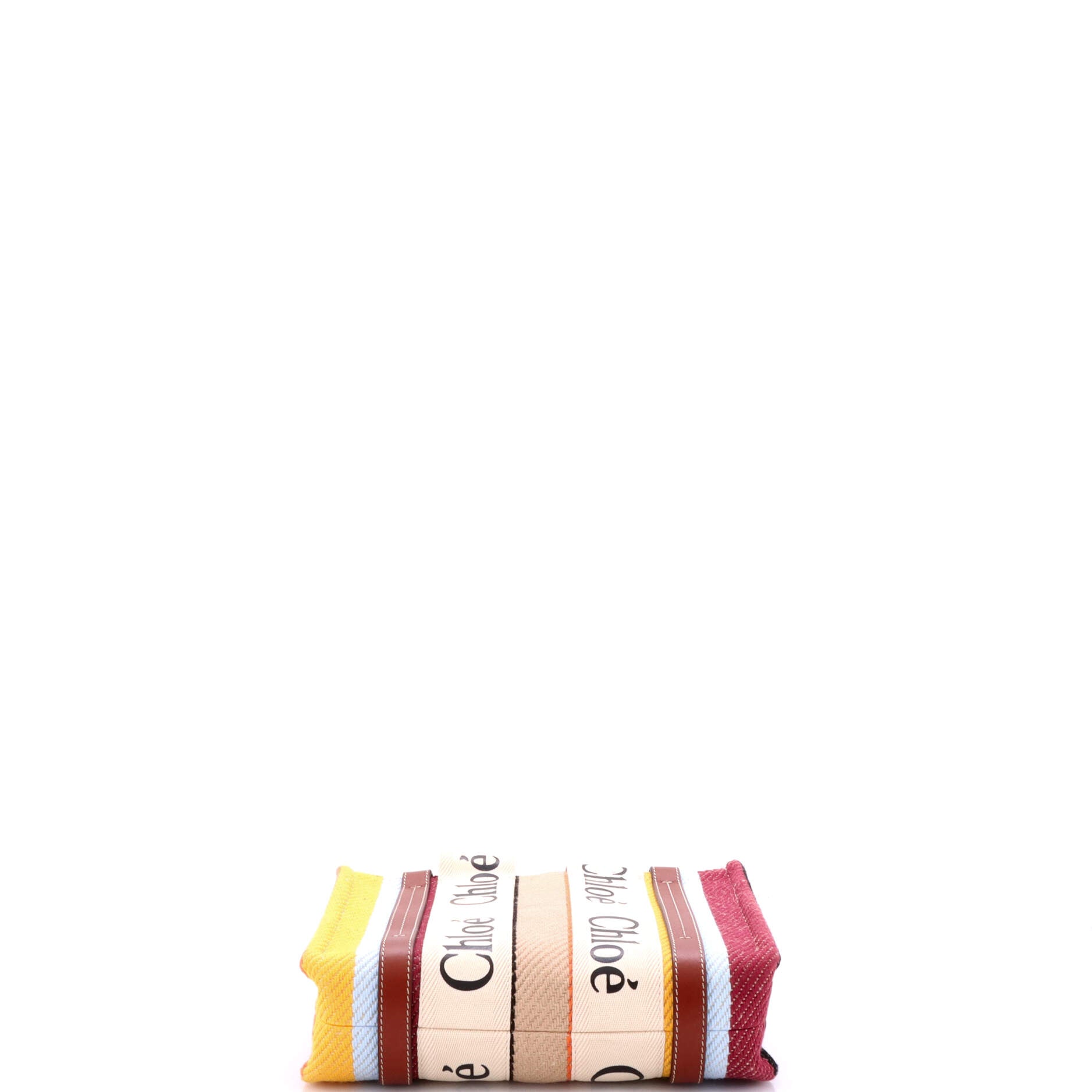 Woody Tote Striped Canvas with Leather Small