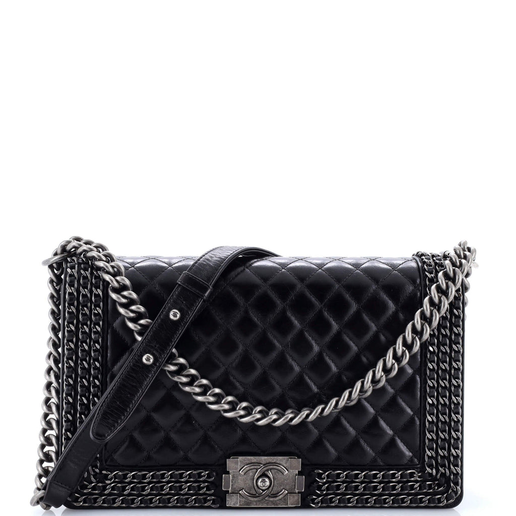 Chained Boy Flap Bag Quilted Glazed Calfskin New Medium