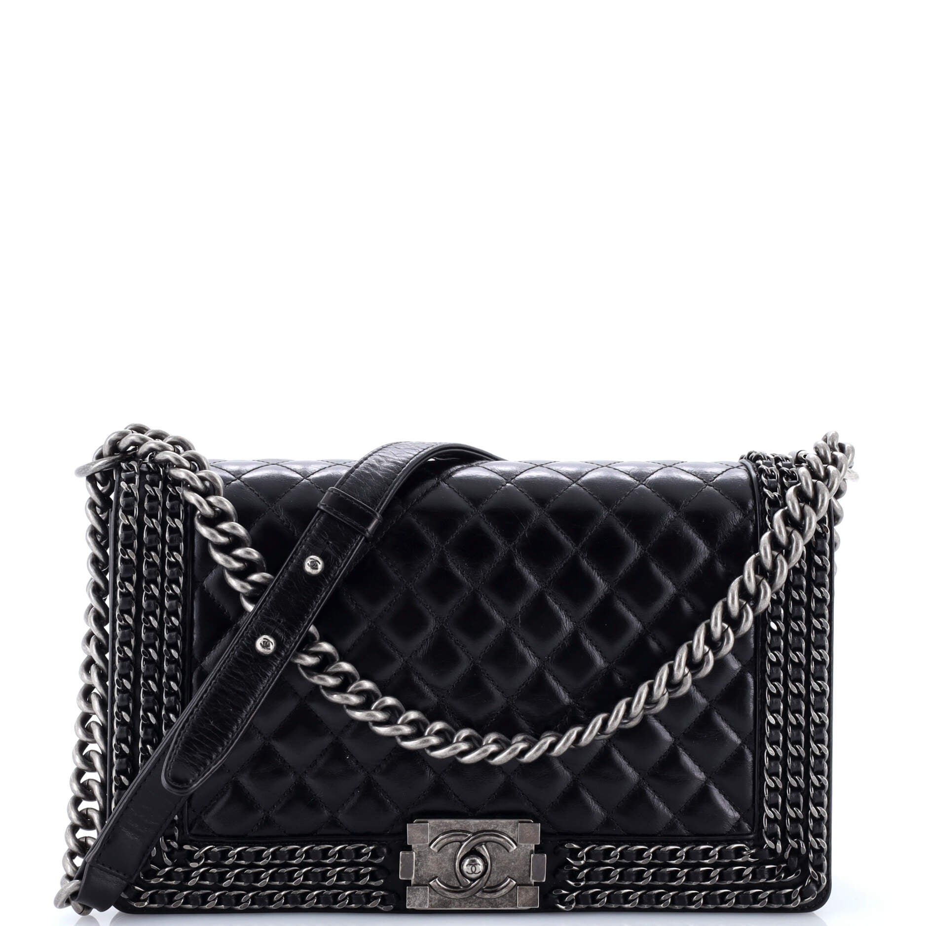 Chained Boy Flap Bag Quilted Glazed Calfskin New Medium