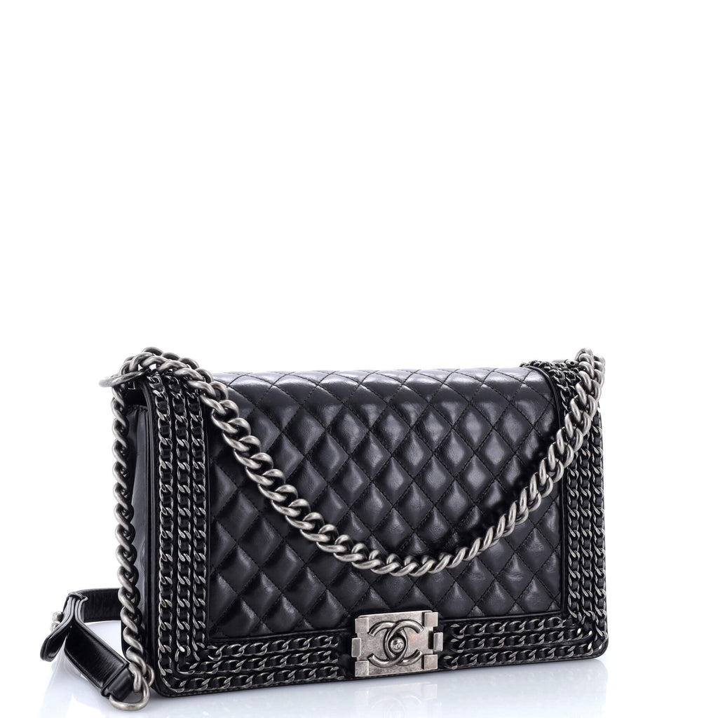 Chained Boy Flap Bag Quilted Glazed Calfskin New Medium