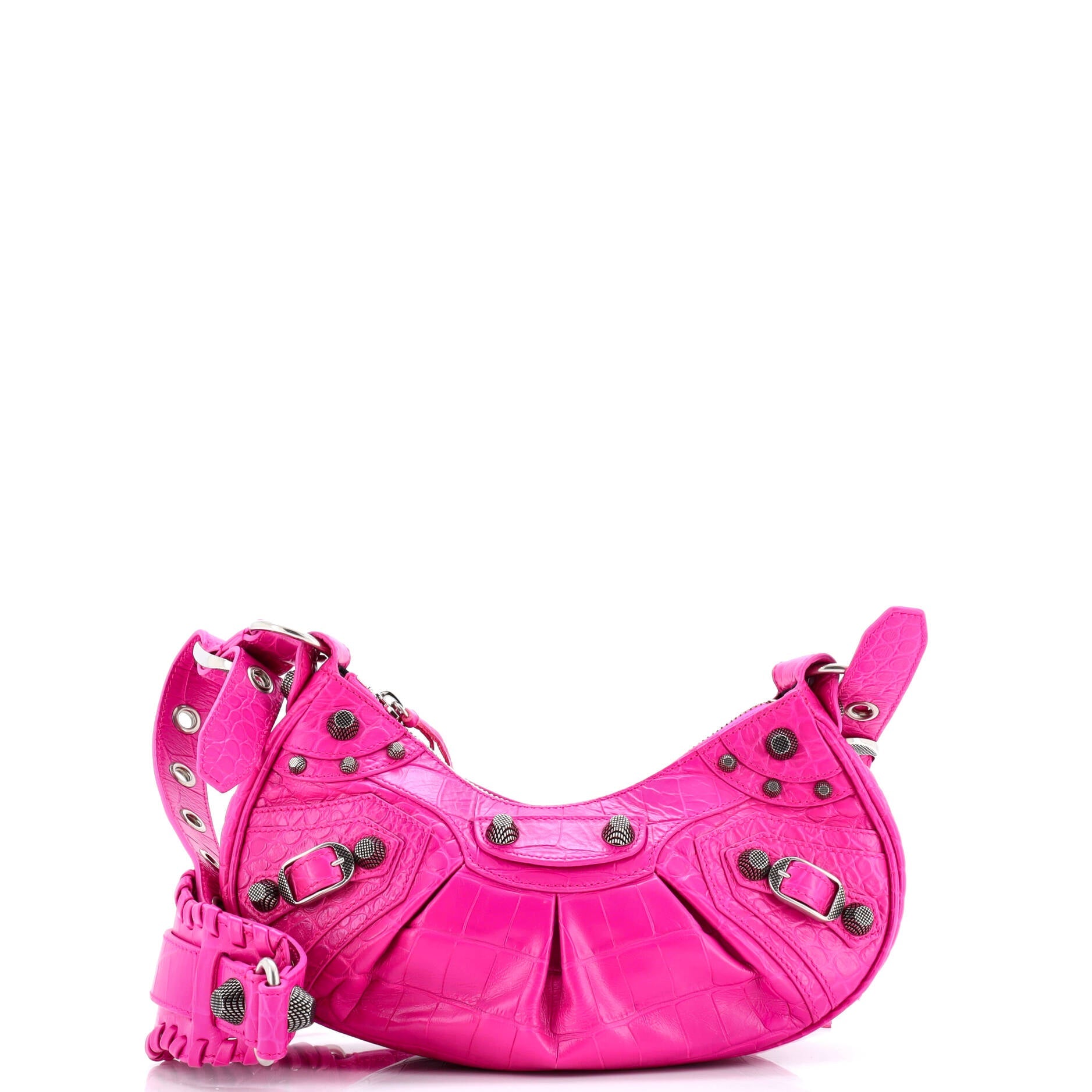 Le Cagole Giant Studs Shoulder Bag Crocodile Embossed Leather XS