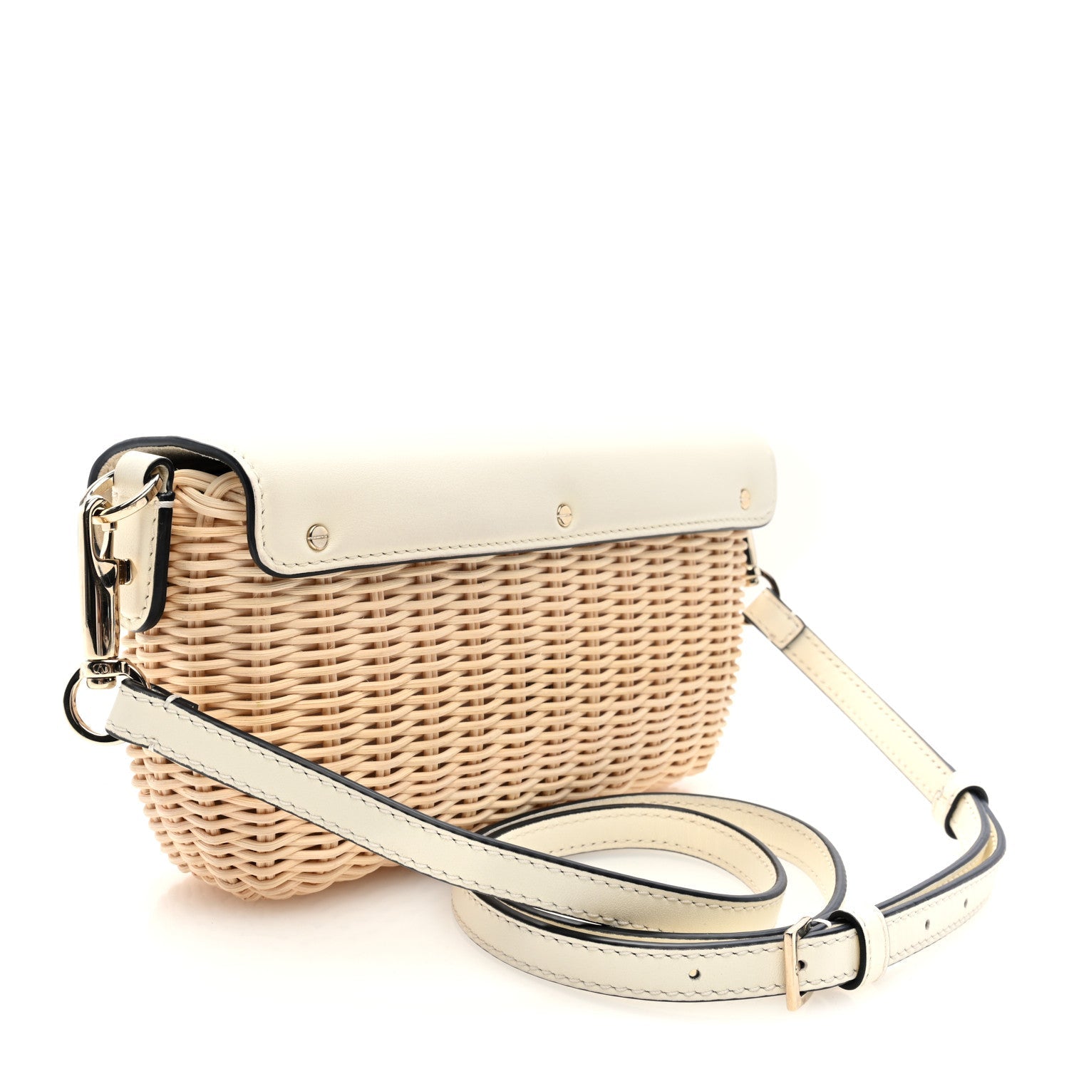 Wicker Calfskin Vlogo Small Loco Shoulder Bag Natural Ivory