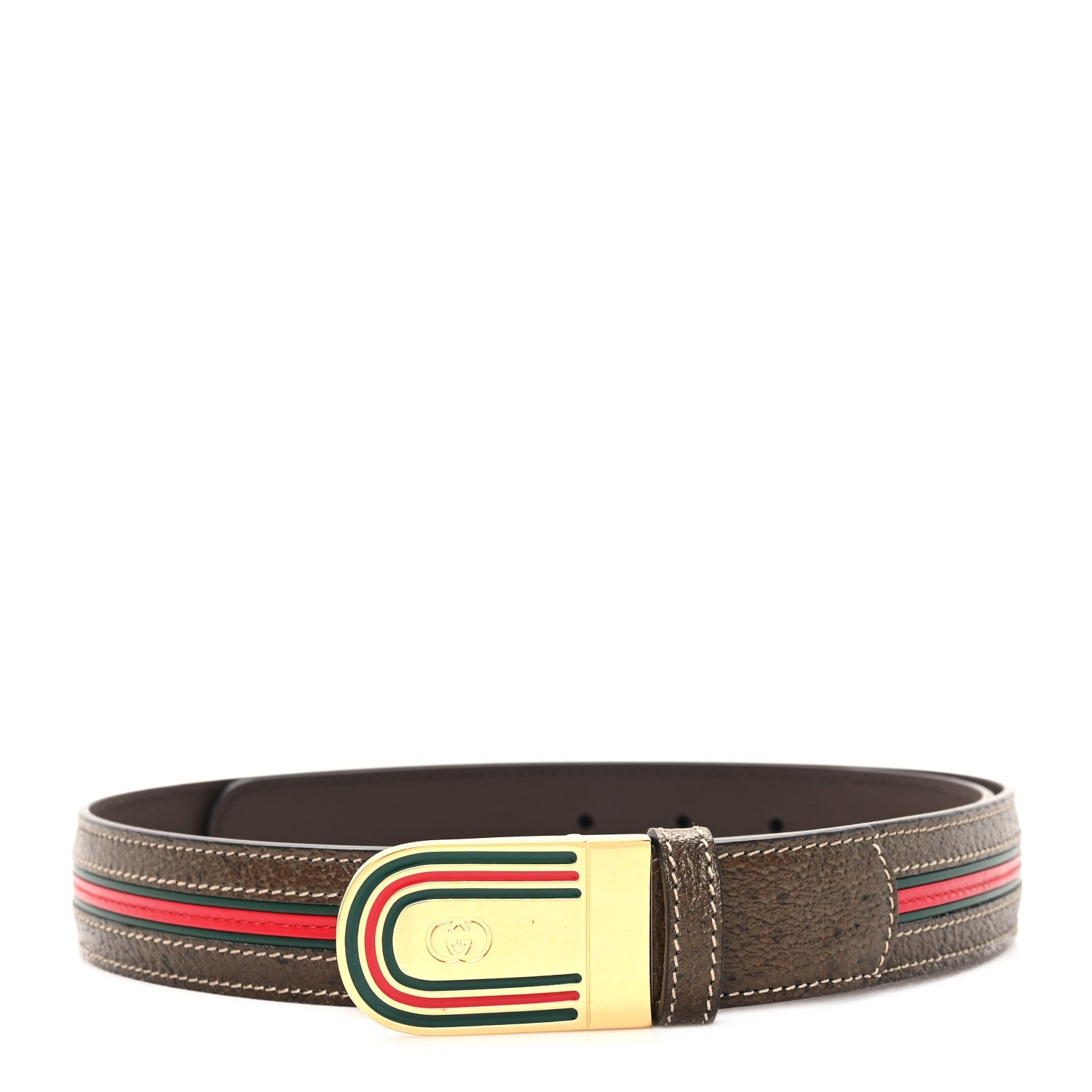 Dollar Calfskin Interlocking G Web Belt 90 36 Brown