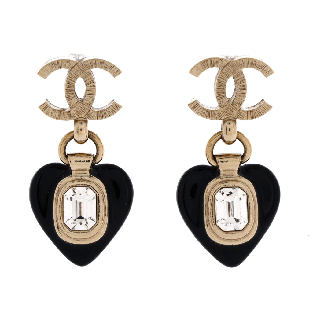 CC Heart Drop Earrings Metal with Resin and Crystals