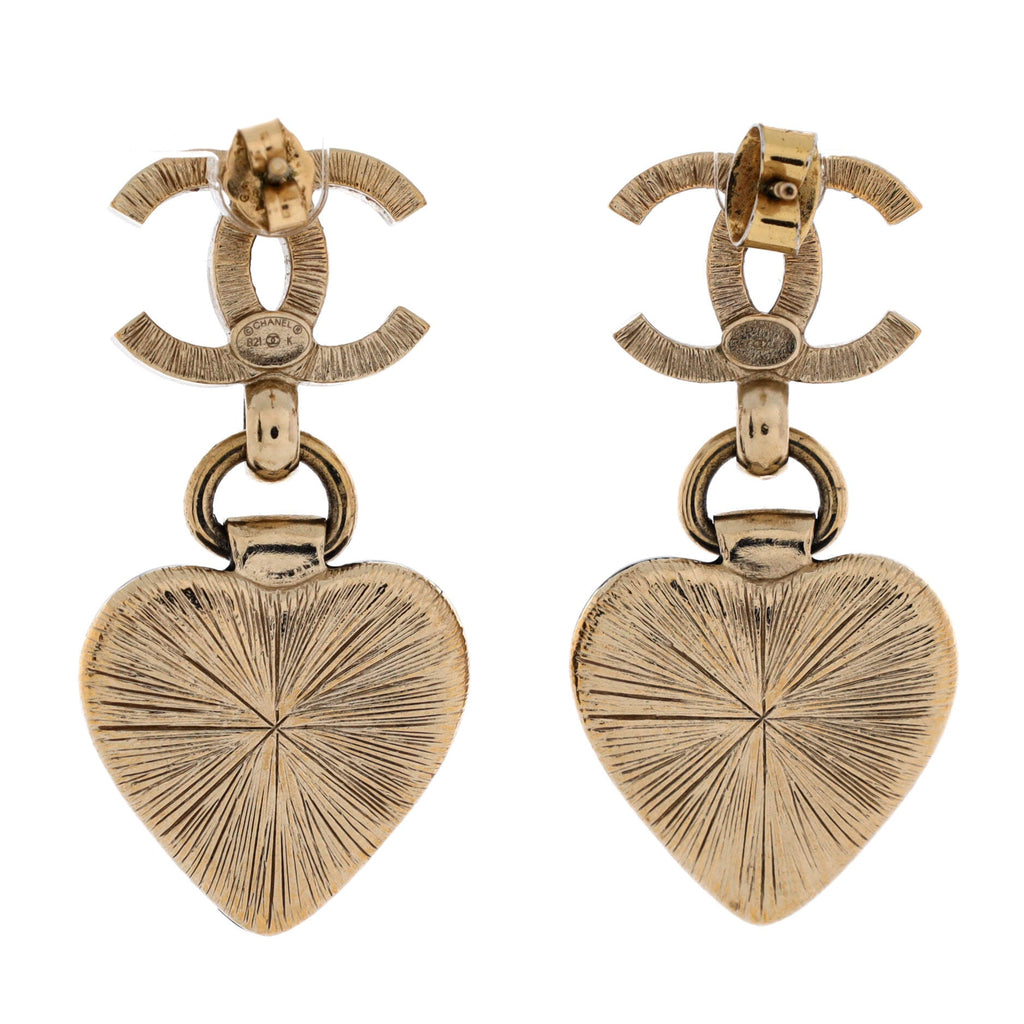 CC Heart Drop Earrings Metal with Resin and Crystals