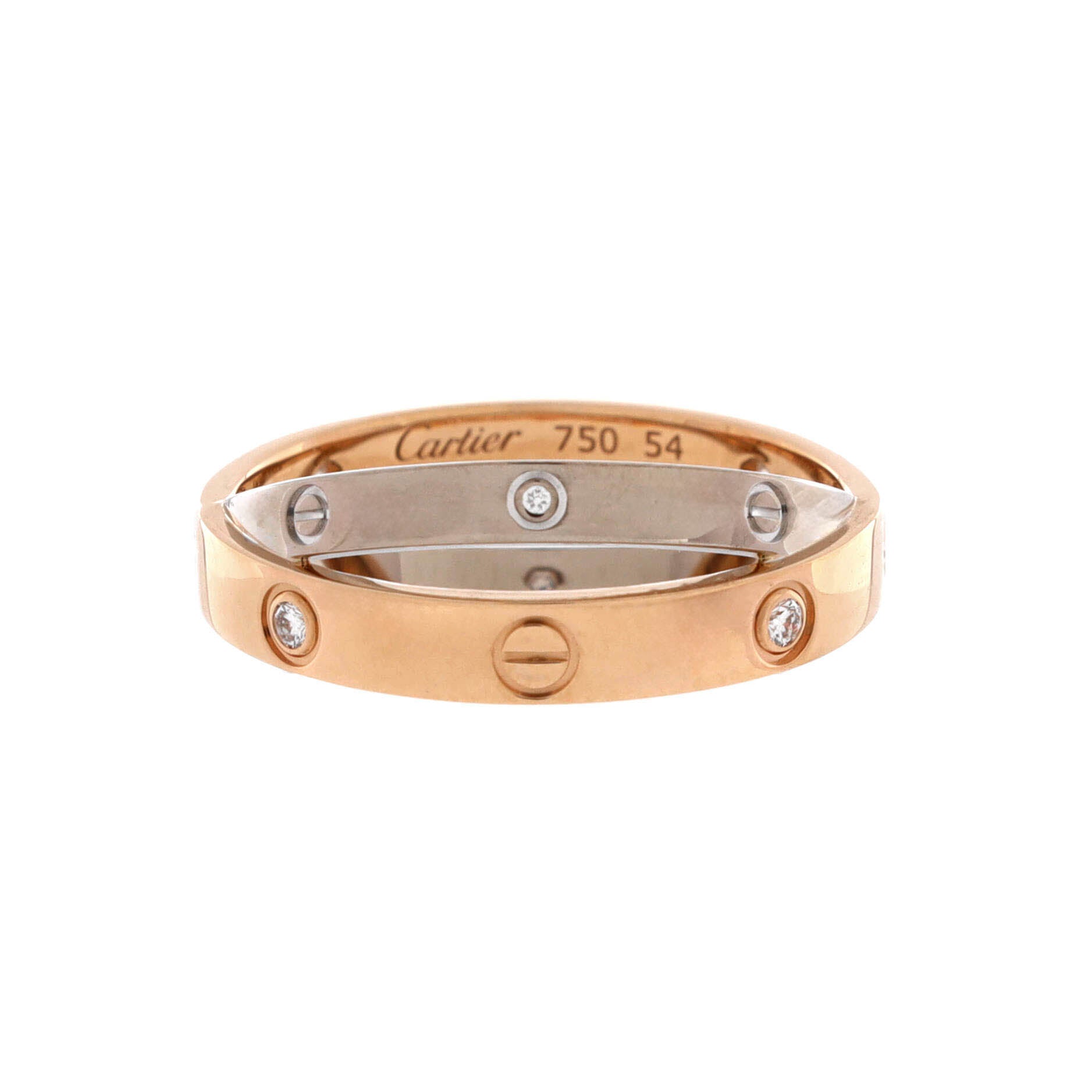 Love 6 Diamonds Double Ring 18K Rose Gold and 18K White Gold with Diamonds