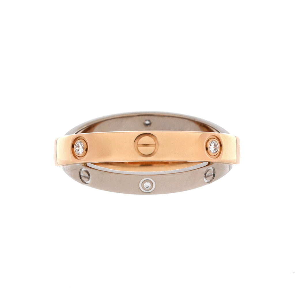 Love 6 Diamonds Double Ring 18K Rose Gold and 18K White Gold with Diamonds