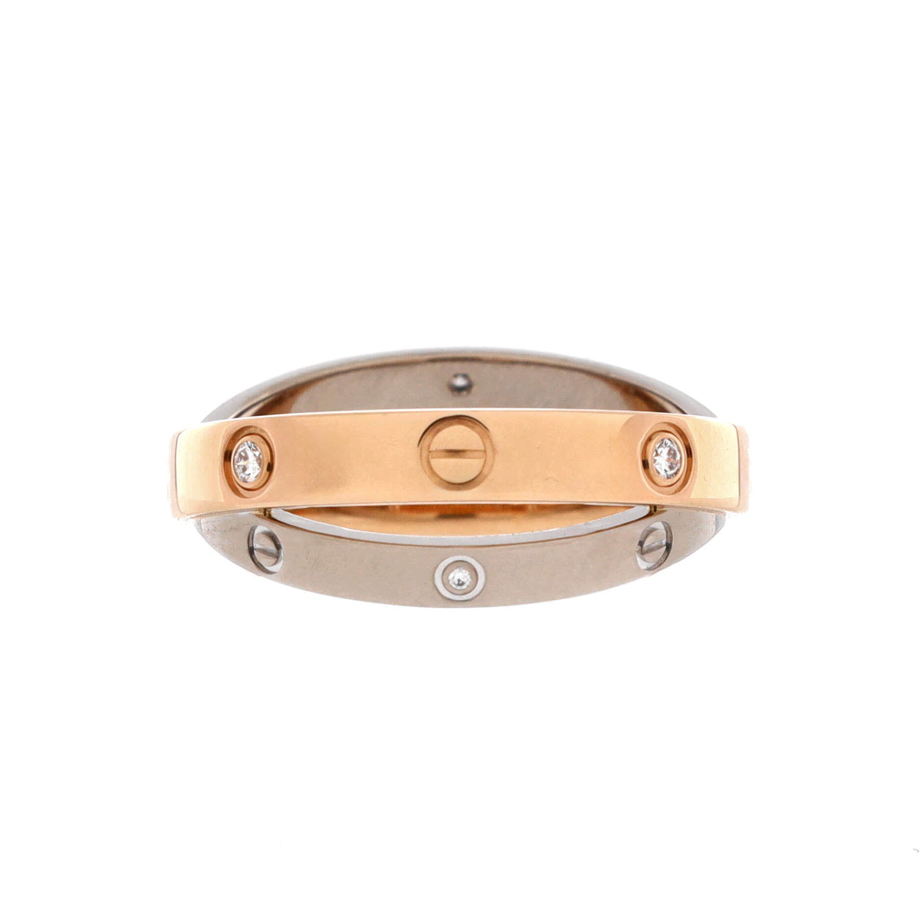 Love 6 Diamonds Double Ring 18K Rose Gold and 18K White Gold with Diamonds