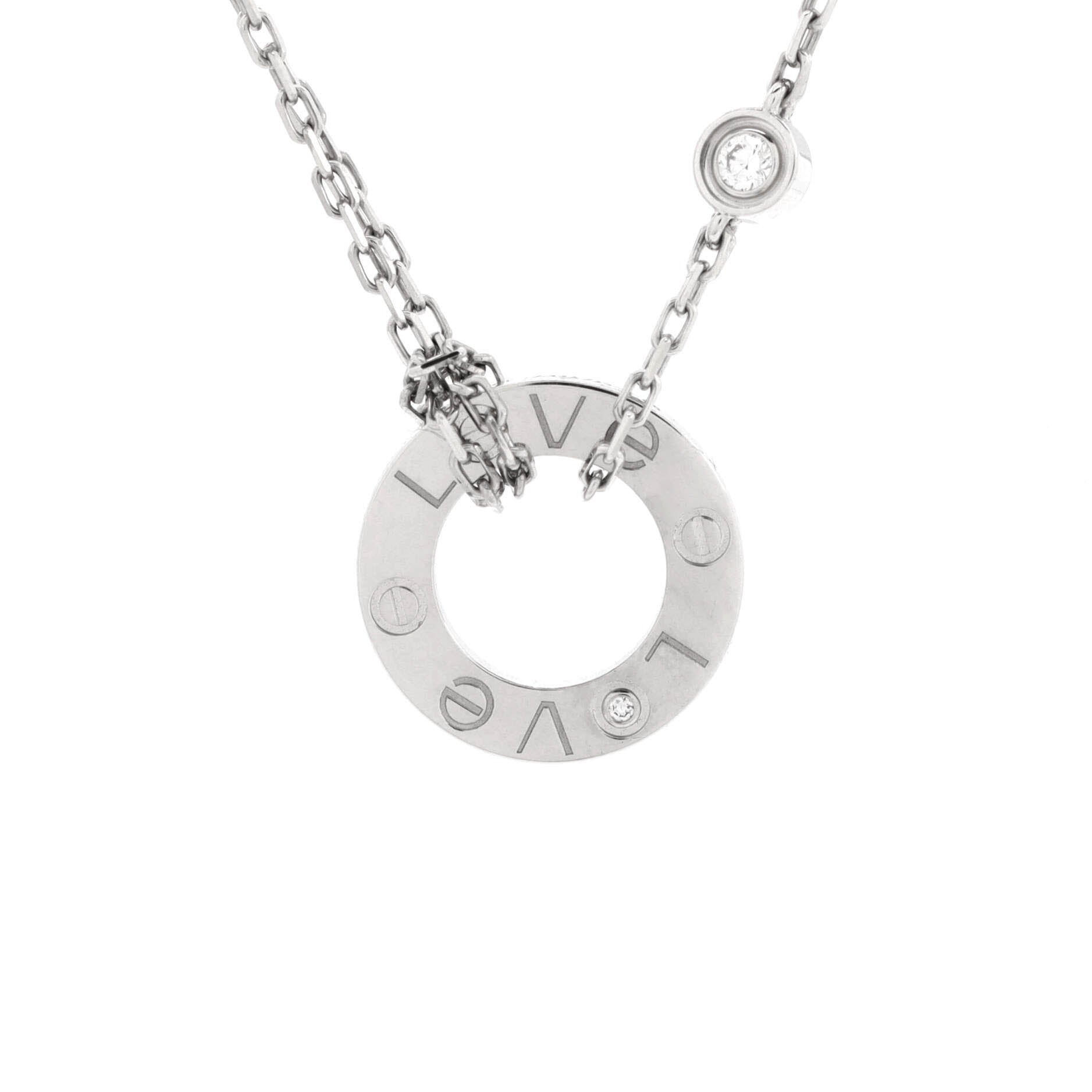 2 Diamonds Love Pendant Necklace 18K White Gold with Diamonds