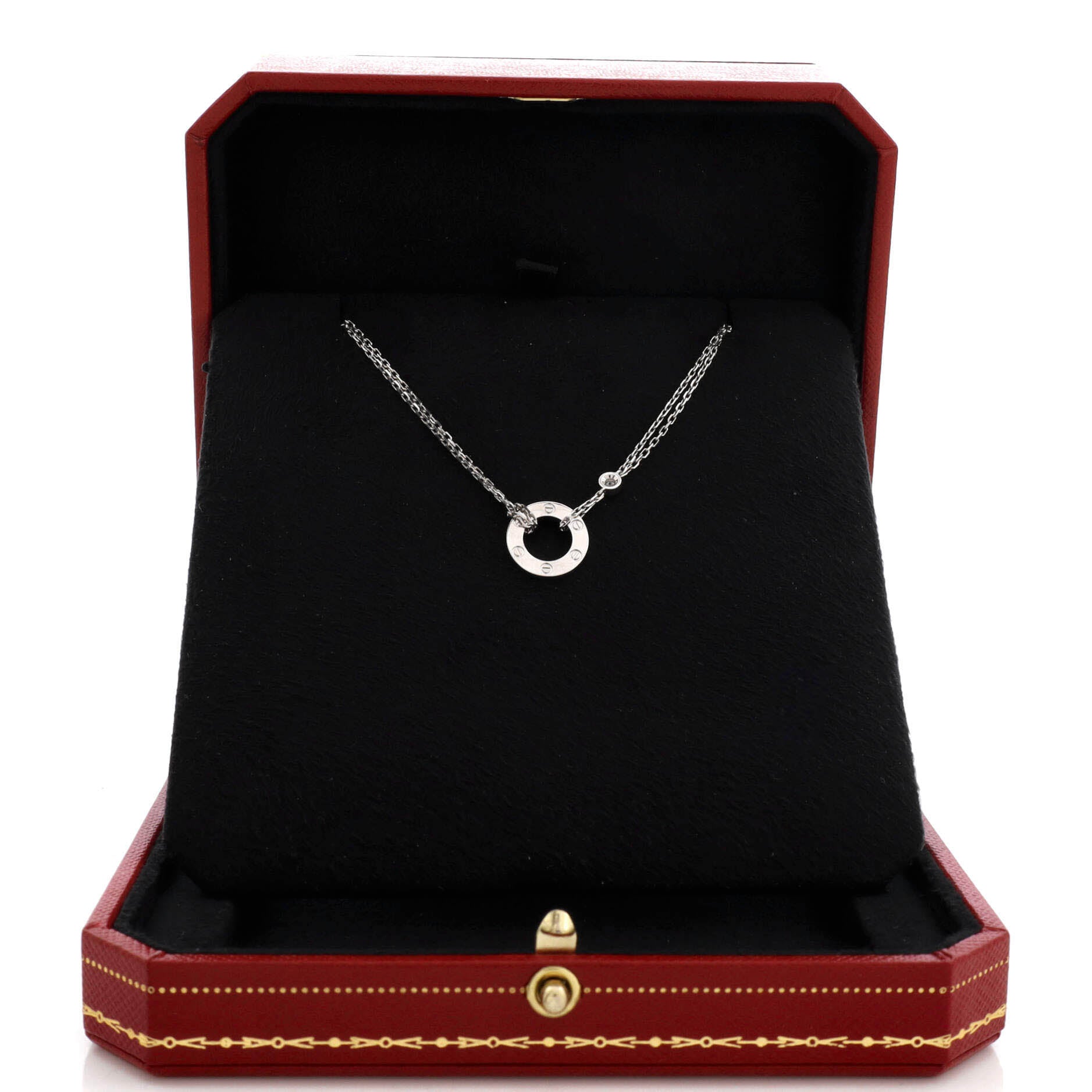 2 Diamonds Love Pendant Necklace 18K White Gold with Diamonds