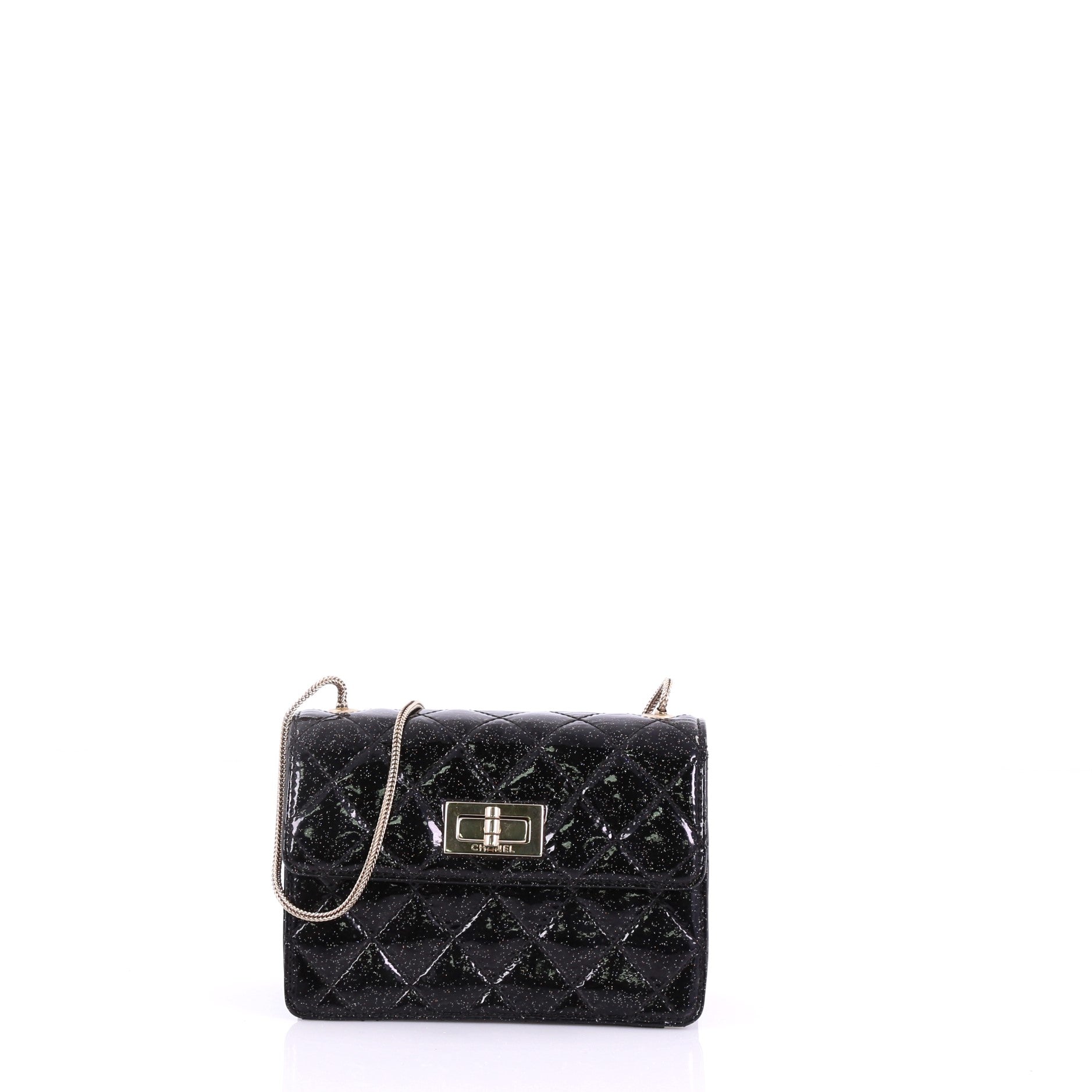 Mademoiselle Lock Evening Flap Bag Quilted Glitter Patent Mini