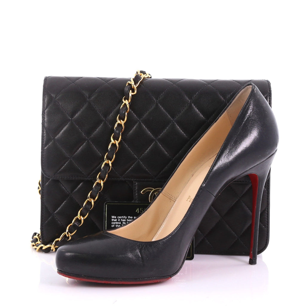 Vintage Clutch with Chain Quilted Leather Small