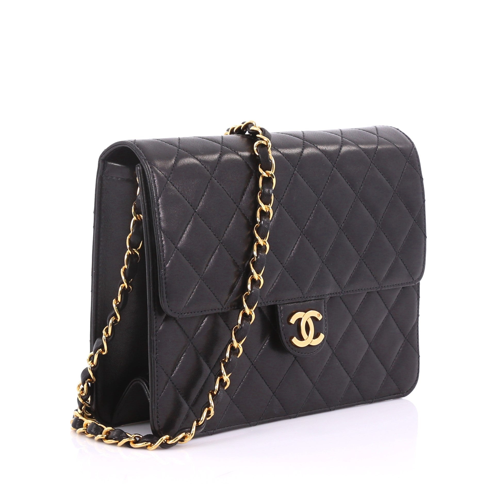 Vintage Clutch with Chain Quilted Leather Small