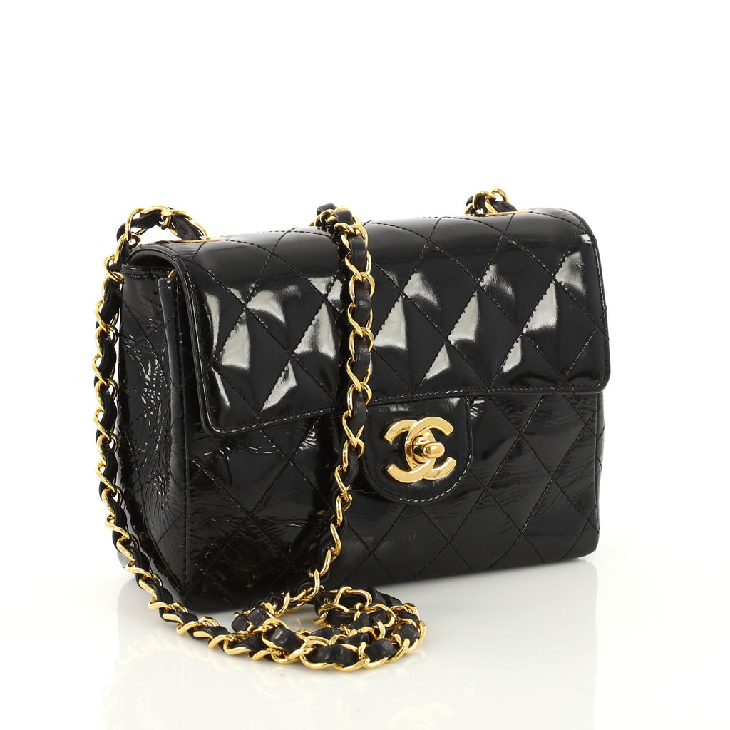Vintage Square Classic Single Flap Bag Quilted Patent Mini